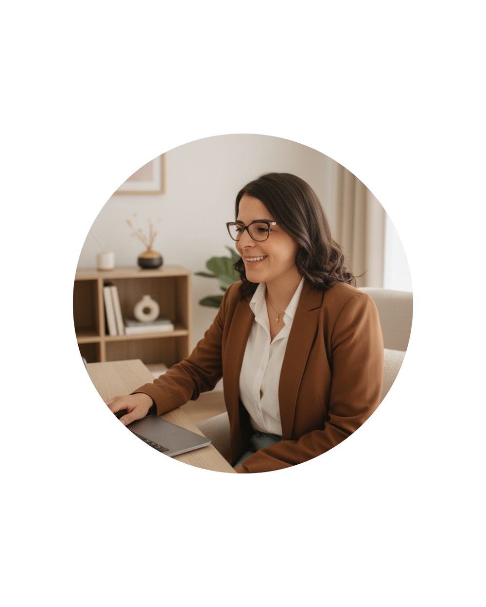 María Cristina Urra (Mari) trabajando junto a su biblioteca de referencia clínica